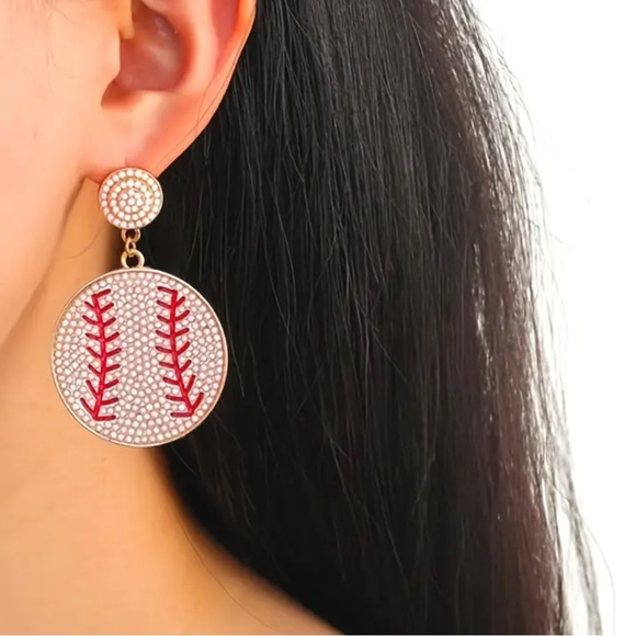 ⚾✨ Baseball Rhinestone Statement Dangle Earrings ✨⚾ - Picture 2 of 5